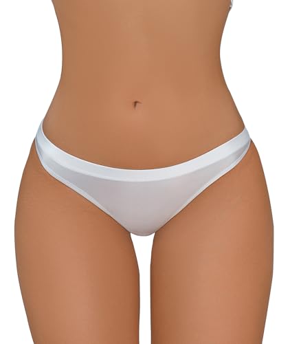 Happy Cherry Nahtlose Glänzende Cheeky Tangas für Damen Weiche Seidige Elastische Höschen Niedrige Taille Leicht Dehnbare Basic Höschen Weiß S von Happy Cherry