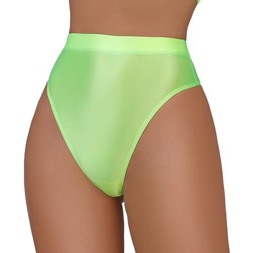 Happy Cherry Nahtlose glänzende Cheeky Strings für Frauen Weiche seidige elastische Slips Hohe Taille Leichte Stretch Basic Höschen Grün L von Happy Cherry