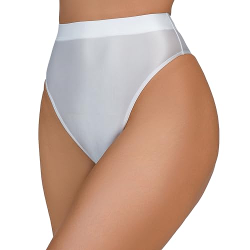 Happy Cherry Nahtlose glänzende Cheeky Strings für Frauen Weiche seidige elastische Slips Hohe Taille Leichte Stretch Basic Höschen Weiß L von Happy Cherry