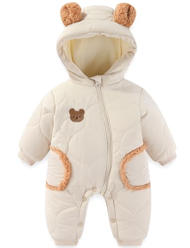Happy Cherry Neugeborene Baby Strampler mit Kapuze Wärmer Gefütterter Overall Winter Jumpsuit Schneeanzug Kleinkind Junge Mädchen 73CM/6-12 Monate von Happy Cherry