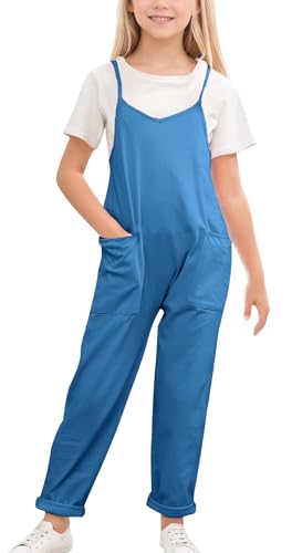 Happy Cherry Overalls Jumpsuits für Mädchen Kinder Lässiger Ärmelloser Jumpsuit mit Weitem Bein Lose Strampler mit Taschen 140 CM von Happy Cherry