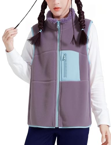 Happy Cherry - Polar Winterweste Jungen Mädchen Warme Fleeceweste Kinder Winterjacke Ärmellose Fleece Weste mit Reißverschluss für Schule Outdoor Sport - 140-146 - Lila von Happy Cherry