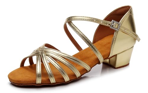 Happy Cherry - Professionelle Latein Tanzschuhe Mädchen für ChaCha Samba Salsa Tanzsandalen mit mittelhohem Absatz für Anfänger Übungs - 31 EU - Golden von Happy Cherry