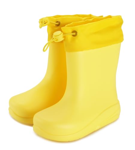 Happy Cherry - Regen Stiefel Jungen Mädchen Gummistiefel Wasserdicht mit Kordelzug Kinder Wasserstiefel Regenstiefel Kleinkind Regenschuhen Einfarbig für Frühling Sommer Herbst Winter - 29 EU - Gelb von Happy Cherry