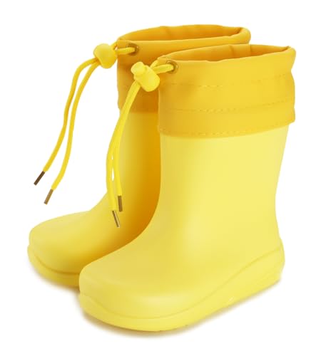 Happy Cherry - Regenstiefel Jungen Mädchen Gummistiefel Wasserdicht Regenschuhe Wasserstiefel Kinder Regen Stiefel Kleinkind mit Kordelzug für Frühling Sommer Herbst Winter - 26 EU - Gelb von Happy Cherry