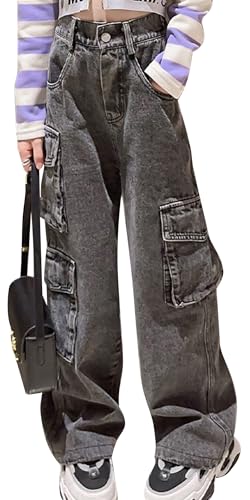 Happy Cherry Ripped Jeans für Mädchen Wide Leg Hose Cargo Vintage Y2k Baggy Jeans 13-15Jahre von Happy Cherry