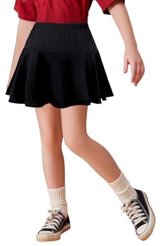 Happy Cherry Rock Schwarz Mädchen Hosenrock Kurz Kinder Faltenrock Basic Vielseitige Dehnbaren Skort Casual Mini Hohe Taille A-Linie Tennisrock 140 von Happy Cherry