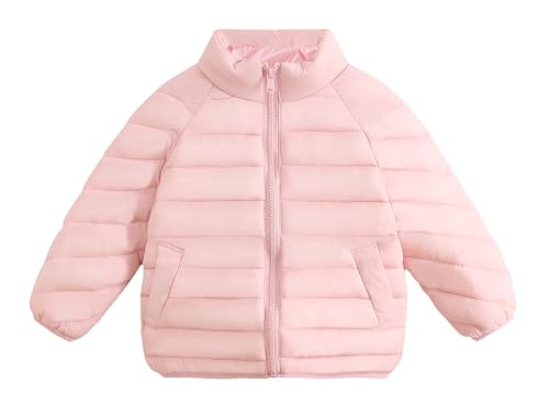 Happy Cherry Rosa Puffermantel mit Taschen für Mädchen Jungen Kinder Warmer Winddichter Zip-auf Daunenmantel Langarm Regelmäßige Passform Outdoor Winterjacke 9-10 Jahre 140 von Happy Cherry