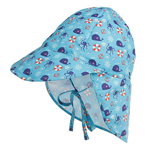 Happy Cherry - Schirmmütze mit Nackenschutz Mütze für Kinder Junge Mädchen Unisex Bindebändern Sonnenschutz UV Schutz Baby Cap Atmungsaktiv Schnelltrocknend - Blau - 3-18 Monate von Happy Cherry