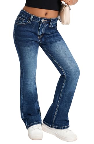 Happy Cherry Schlaghose Kinder 134-140 Weite Denim Langhose Seitentaschen Glockenjeans Stretch Jeanshosen Flared Pants 9-10 Jahre von Happy Cherry