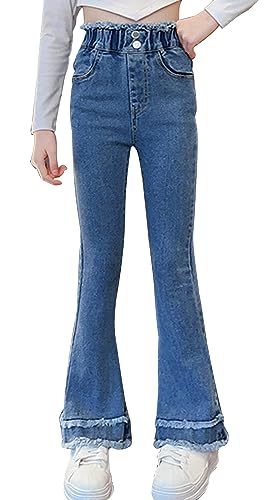 Happy Cherry Schlaghose Mädchen Jeans Hosen Stretch Skinny Denim Jeanshose Taille Elastischer Bund Freizeithosen Jeans Bodenlanges Geschlitztes Flared Pants von Happy Cherry