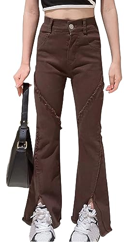 Happy Cherry Schlaghose Mädchen mit Hoher Taille Jeanshosen Denim Hose Slim Fit Stretch Skinny Retro Flared Pants Ausgestellte Hose Glockenhose Y2K Casual von Happy Cherry