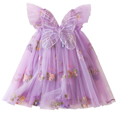 Happy Cherry Schmetterling Kleid Mädchen Tüllkleid Blumenmädchenkleider Taufkleid Ärmellos Prinzessin Kleid Geburtstag Festlich Hochzeit 110/3-4 Jahre Violett von Happy Cherry