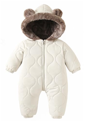 Happy Cherry Schneeanzüge für Baby-Mädchen Kleinkinder Winddicht Gefüttert Dickes Overall Neugeborene Süß Fleece Warm Strampler Bequem Spielanzug mit Kapuze 12-18 Monate von Happy Cherry