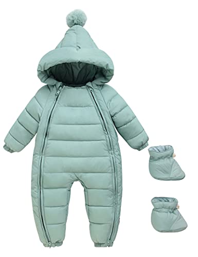 Happy Cherry- Schneeanzüge mit Kapuze Baby Jungen Mädchen Strampler mit Füßen Overall Unisex Dick Spielanzug Langarm Neugeborene Säugling Daunenanzug Jumpsuit Doppelreißverschluss für 0-24 Monate von Happy Cherry