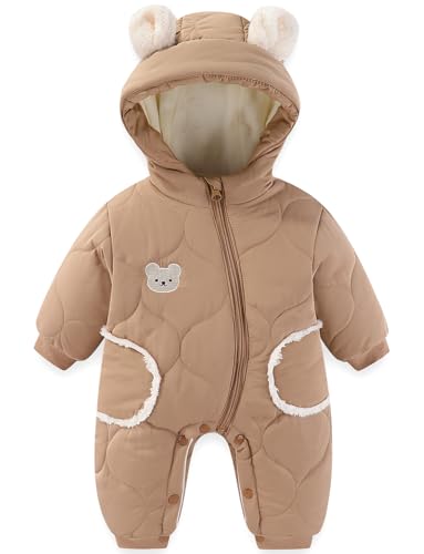Happy Cherry Schneeanzug Baby Neugeborenes Dickes Reißverschluss Strampelanzug Winddicht Kapuze Fleece Strampler Oberbekleidung 66CM von Happy Cherry
