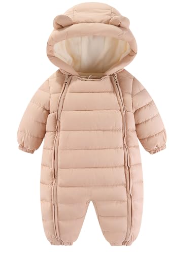 Happy Cherry - Schneeanzug Baby Overall Winter Junge Mädchen Warmer Strampler mit Kapuze Neugeborenes Dicker Spielanzug Kinder Schneenanzüge Kleinkind Jumpsuit - 10-18 Monate - Hellrosa von Happy Cherry