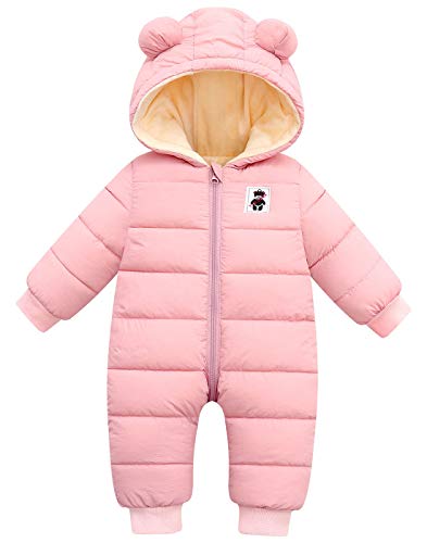Happy Cherry - Schneenanzüge Junge Mädchen Baby Overall Winter Schneeanzug Kleinkind Warme Strampler Kinder Spielanzug Lange Ärmel Jumpsuit Wintermantel - 6-12 Monate - Rosa von Happy Cherry