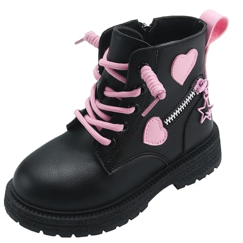 Happy Cherry Schulschuhe für Mädchen Outdoor-Stiefel Unisex Kinderstiefel mit Reißverschluss Winter Frühlings Herbst Stiefeletten Kleinkindschuhe Rutschfest Schwarz 27 von Happy Cherry