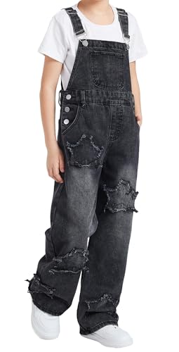 Happy Cherry Schwarz Jeans Latzhose für Kinder Mädchen Jungen Frühling Herbst Baumwoll Denim Jumpsuit Lange Hose Overall mit Verstellbaren Hosenträgern 7-8 Jahre von Happy Cherry