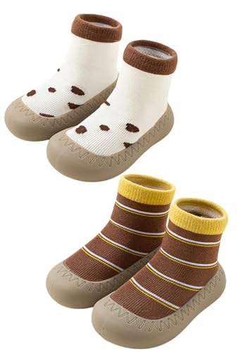 Happy Cherry Sockenschuhe Kinder Krabbelsocken Baby Lauflernschuhe Mädchen Jungen Barfußschuhe Kleinkind Schuhe Anti-Rutsch Hausschuhe Babybodenschuhe 2 Paar 22 von Happy Cherry