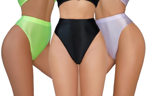 Solide Hipster Höschen für Frauen Essential Unsichtbare Schnell Dry Bikini Stil Unterwäsche Glänzend Öl Leicht Gewicht Tangas 3 Pack Schwarz Grün Helles Lila XL von Happy Cherry