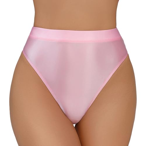 Happy Cherry Solide Hipster Höschen für Frauen Essential Unsichtbare Schnell Dry Bikini Stil Unterwäsche Glänzend Öl Leicht Gewicht Tangas Rosa XL von Happy Cherry