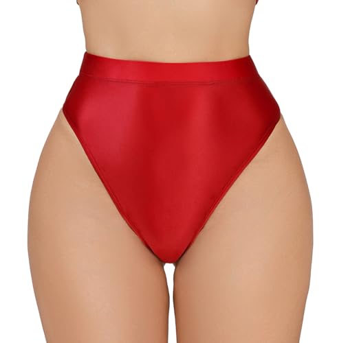 Happy Cherry Solide Hipster Höschen für Frauen Essential Unsichtbare Schnell Dry Bikini Stil Unterwäsche Glänzend Öl Leicht Gewicht Tangas Rot XL von Happy Cherry