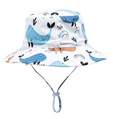 Happy Cherry UV-Hut für Babys, für Jungen, Mädchen, Kinder, Fischermütze mit Sonnenschutz, für den Strand, Sommer, Frühling, Outdoor, Urlaub, Reise, 0 – 6 Jahre, Weiß – Wal, 4-6 Jahre von Happy Cherry
