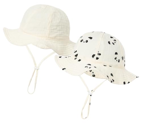 Happy Cherry - Sonnenhut Baby UV-Schutz 50 Jungen Mädchen Fischerhut Sommer Sonnenhut mit Verstellbarer Kinnriemen Sommerhut für Strandurlaub Kinder Strandmütze Anti-UV- 3-12 Monate - Beige von Happy Cherry