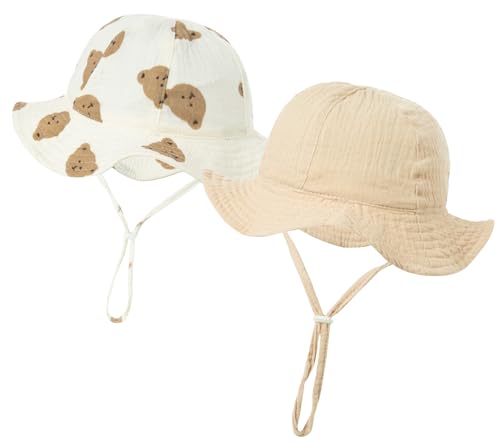 Happy Cherry - Sonnenhut Kinder Sommerhut UV-Schutz 50+ Baby Fischerhut Jungen Mädchen Sonnenschutz mit Verstellbarer Kinnriemen Fischerhut Kinder Strandhut Sommer für Urlaub - 3-12 Monate - Khaki von Happy Cherry