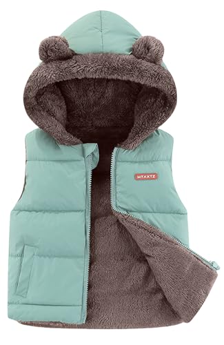 Happy Cherry Steppweste für Mädchen Jungen Leichte Daunenweste mit Flanellfutter Kinder Kapuzenweste Herbst Winter Warme Westen mit Kapuze Outdoor Winddicht Pufferweste Grün 6-7 Jahre von Happy Cherry