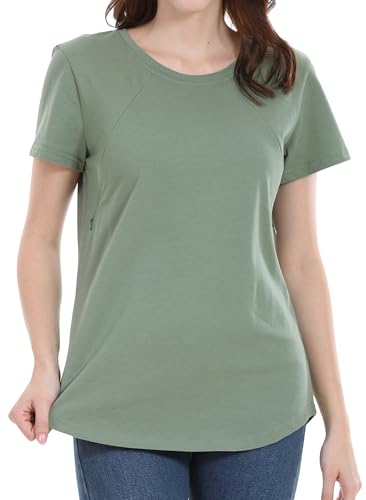 Happy Cherry Stillshirt Damen Weich Kurzarm Umstandsshirt Sommer Rundhalsausschnitt Schwangere Nursing Tops Einfarbig 4XL Grün von Happy Cherry