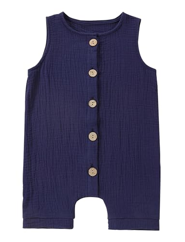 Happy Cherry - Strampler Sommer Babys Overall Jungen Mädchen Baumwolle Atmungsaktive Neugeborene Einteilige Kleidung Ärmelloser Jumpsuit Kinder Unisex - 0-3 Monate - Dunkelblau von Happy Cherry