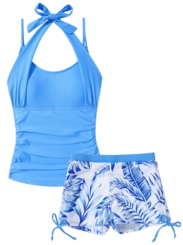 Happy Cherry Tankinis für Mädchen Badeanzug mit Shorts Zweiteiliger Schwimmanzug Badebekleidung Schnell Trocknend Blau 13-14 Jahre von Happy Cherry