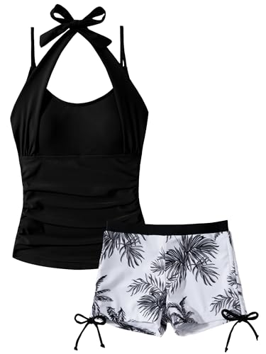 Happy Cherry Tankinis für Mädchen Badeanzug mit Shorts Zweiteiliger Schwimmanzug Badebekleidung Schnell Trocknend Schwarz 13-14 Jahre von Happy Cherry