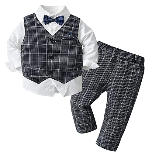 Happy Cherry - Taufanzug Baby Jungen für Zeremonie Festliche Party Kleinkinder Hochzeitsanzug Baumwolle Kinderanzug Formal Outfit Hemd Weste Hose Fliege - 6-12 Monate von Happy Cherry