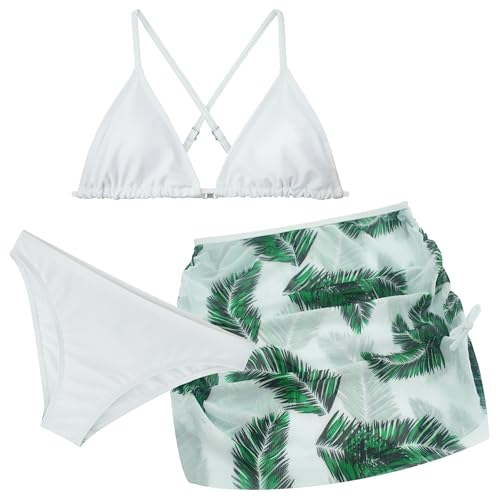 Happy Cherry Teen Badeanzüge Mädchen Bikini Set Kinder Bademode 3 Stück Floral Bedruckt Badeanzug mit Cover Up Rock Niedlich Schnell Trocknen Schwimmen Kostüm 12-13 Jahre von Happy Cherry