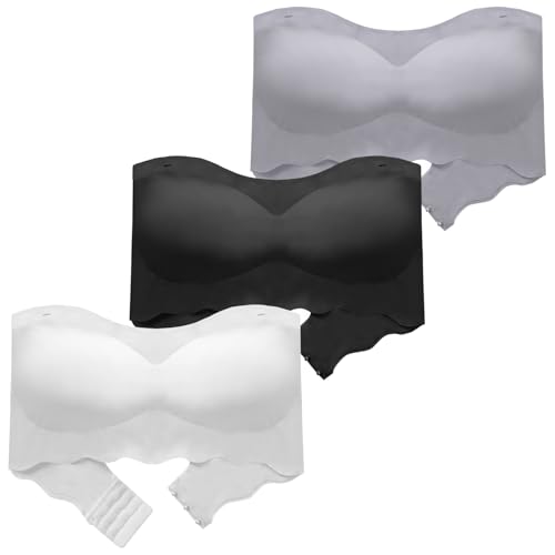 Happy Cherry Teenager Mädchen Bandeau BH Trägerlos Bustier Gepolstert Bandeau mit Entfernbar Schultergur Bralette Nahtlos Komfort Unterwäsche Atmungsaktiv Schwarz+Weiß+Grau von Happy Cherry