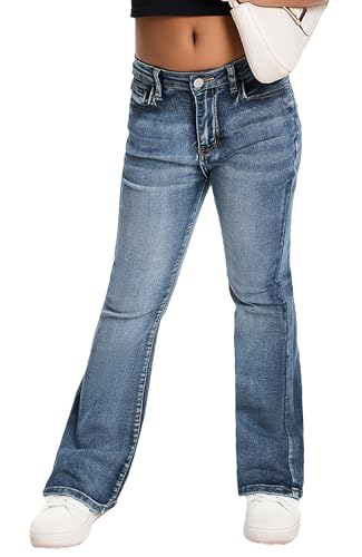 Happy Cherry Teenager Mädchen Schlaghose Jeans Hose Kinder Ausgestellte Baumwolle Denim Hose Stretch Boyfriend Jeanshosen Blau Grau 160 von Happy Cherry