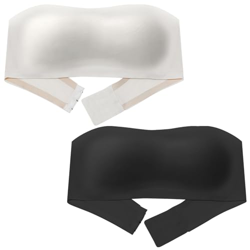 Happy Cherry Teenager Mädchen Trägerloses Bustier Bandeau-BH ohne Bügel Weicher Bandeau mit Entfernbar Schulterfrei Crop Top Oberteil Schwarz+Weiß L 36/80 von Happy Cherry