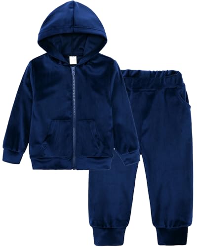 Happy Cherry Trainingsanzüge für Mädchen Samt Loungewear Kinder Reißverschluss Kapuzenpullover Trainingsanzug Sweatpants Outfits Set Herbst Winter Kleidung 120 von Happy Cherry