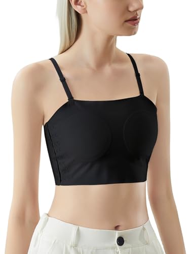 Trans Lesben Binder für Frauen Tomboy Brustbinder Elastische Atmungsaktive Sport Ultra-dünne Pads BH Kurzes Korsett Weste Slim-Fit Tank Top Schwarz M von Happy Cherry