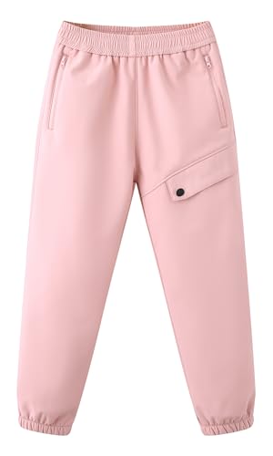 Happy Cherry - Trekkinghose Kinder Fleece Jungen wasserdichte Softshellhose Skihose Mädchen Gefüttert Winter Wanderhose wasserdichte Thermohose Outdoorhose Berghose Trekking Wandern - 158-164 - Rosa von Happy Cherry