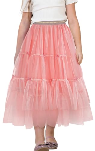 Happy Cherry Tüllrock Mädchen Lang Einfarbiger Faltenrock Kinder Chiffon Maxirock Höhe Taille A Line Mesh Freizeit Midi Rock 140 von Happy Cherry