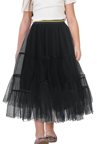 Happy Cherry Tüllrock Mädchen Lang Einfarbiger Faltenrock Kinder Chiffon Maxirock Höhe Taille A Line Mesh Freizeit Midi Rock 140 von Happy Cherry