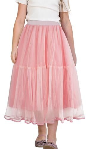 Happy Cherry Tüllrock Mädchen Midi Rock Elegant Sommerrock Faltenrock A-Linie Hohe Taille Prinzessin Maxi Rock 130cm/6-7 Jahre von Happy Cherry