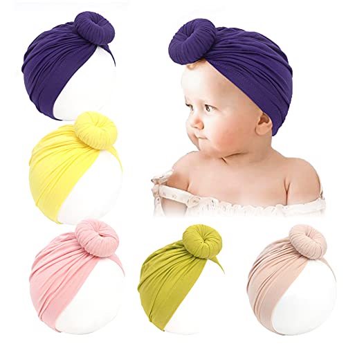 Happy Cherry Turban Baby Mädchen Neugeboren Jungen Turban Cap Frühling Sommer Stretch Stirnband Beanie Hut Nette Mütze Kappe 5 Stück von Happy Cherry