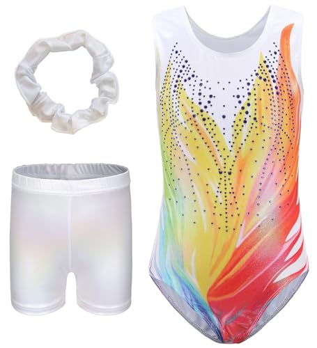 Happy Cherry Turnanzug Mädchen Ärmellos Akrobatik Anzug Kinder Leotard Gymnastics Klassisch Gymnastikanzug mit Haarband und Shorts 5-6 Jahre von Happy Cherry