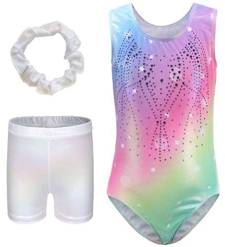 Happy Cherry Turnanzug Mädchen Ärmellos Akrobatik Anzug Kinder Leotard Gymnastics Klassisch Gymnastikanzug mit Haarband und Shorts 5-6 Jahre von Happy Cherry